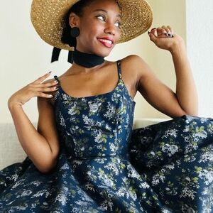 Tailor Vintage 1950’s Peggy Limited Edition Peony Blue Green Fit n Flare Dress